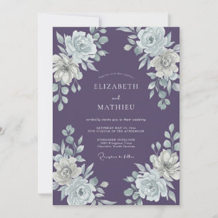Lavendel Weiße Florale Aquarell Hochzeit Einladung