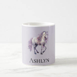 Lavendel Weiße Florale Pferd Cowgirl Kaffeetasse