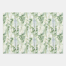 Lavendel-weiße Rittersporn-Blumen-Brautparty Geschenkpapier Set