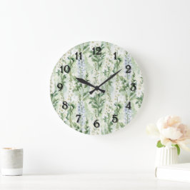 Lavendel-weiße Rittersporn-Blüten Große Wanduhr
