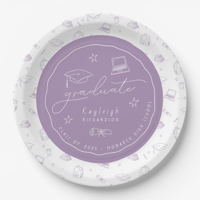 Lavendel Weißes Party-Papierplatte Pappteller (Vorderseite)