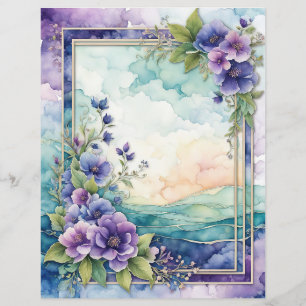 Lavendel Whimsy Artistic Floral Border Paper