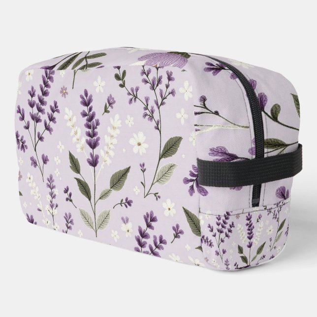 Lavendel Whispers - Botanisch bestickte Toilettena Waschbeutel (Linke Seite)