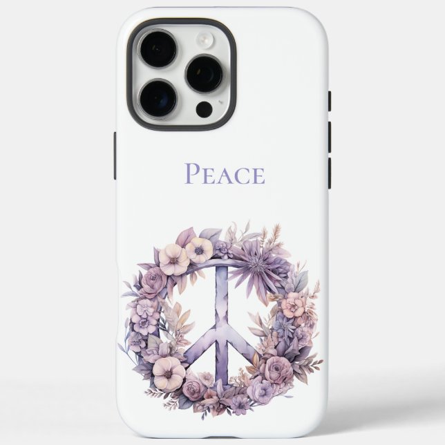 Lavendel White Boho Floral Peace Sign iPhone 16 Pro Max Hülle (Rückseite)