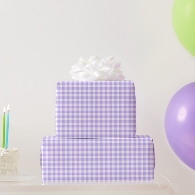 Lavendel White Gingham Birthday Shower Wedding Geschenkpapier (Partygeschenke)