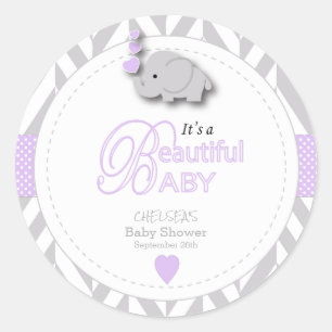 Lavendel, White Gray Elephant Baby Dusche Runder Aufkleber