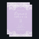 Lavendel & White Lace Elegant Sweet 16 Party Einladung<br><div class="desc">Anpassen für jedes Ereignis</div>