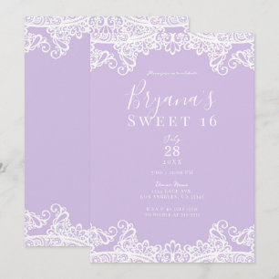 Lavendel & White Lace Elegant Sweet 16 Party Einladung