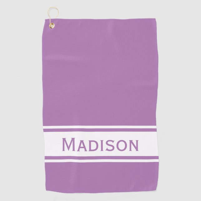 Lavendel White Strip Modern Name Monogram Golfhandtuch (Vorderseite)
