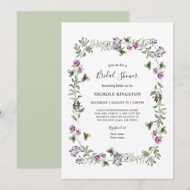 Lavendel Wildblume Bridal Dusche Einladung (Vorne/Hinten)