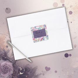 Lavendel Wildblume Hochzeit Quadratischer Aufkleber