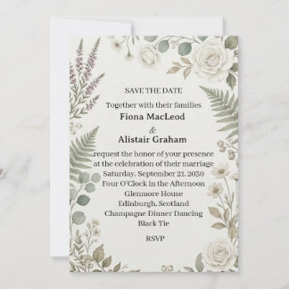 Lavendel-Wildblume Weiße Rose Save-the-Date-Einlad Einladung