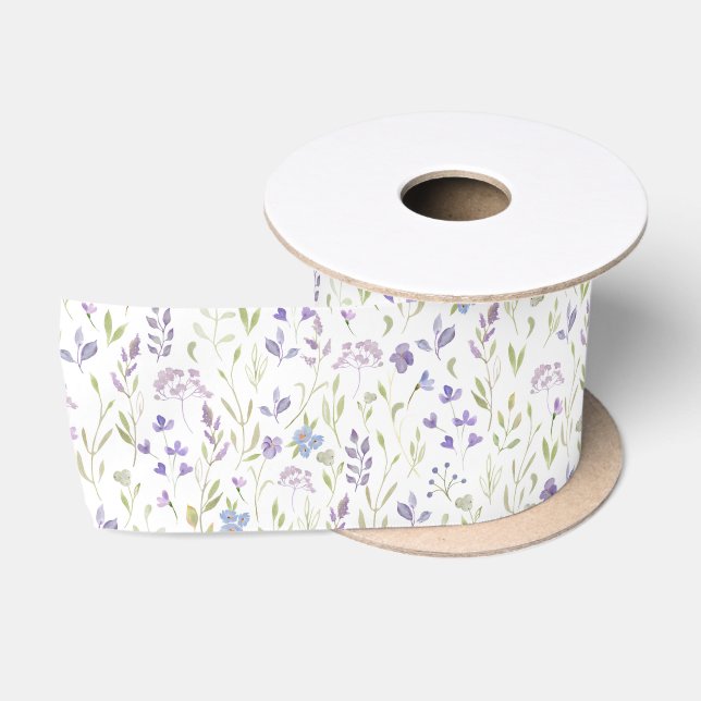 Lavendel-Wildblumen-Blumenmusterband Satinband (Spule)