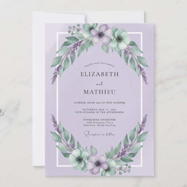 Lavendel-Wildblumen-Hochzeit Einladung (Vorderseite)
