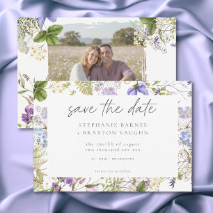 Lavendel-Wildblumengarten Weiße Romantische Foto Save The Date