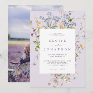 Lavendel-Wildblumenwiese-Garten-Foto-Hochzeit Einladung