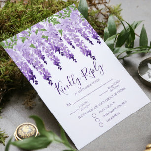 Lavendel-Wisteria-Hochzeitsmenüwahl RSVP Karte