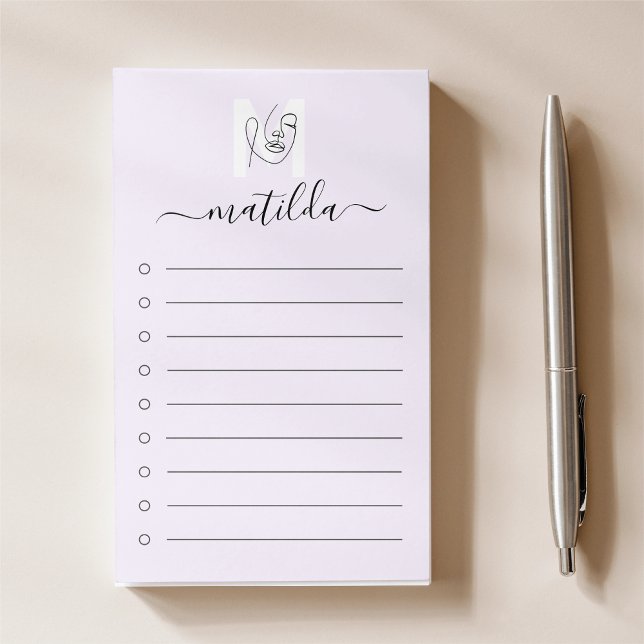 Lavendel Women Face Line Art & Script Monogram Post-it Klebezettel (Von Creator hochgeladen)