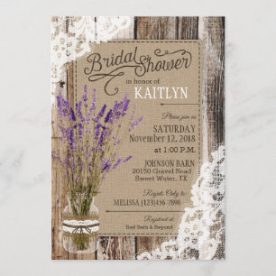 Lavendel Wood Lace Rustikales Brautparty Einladung