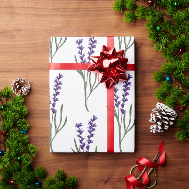 Lavendel Wrapping Paper White Muster Geschenkpapier (Feiertagsgeschenk)
