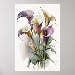 Lavendel-Zantedeschien-Lilien Blumen Kunst Druck P Poster