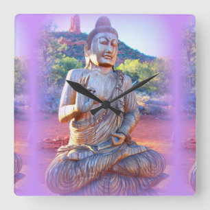 Lavendelaura Buddha Quadratische Wanduhr