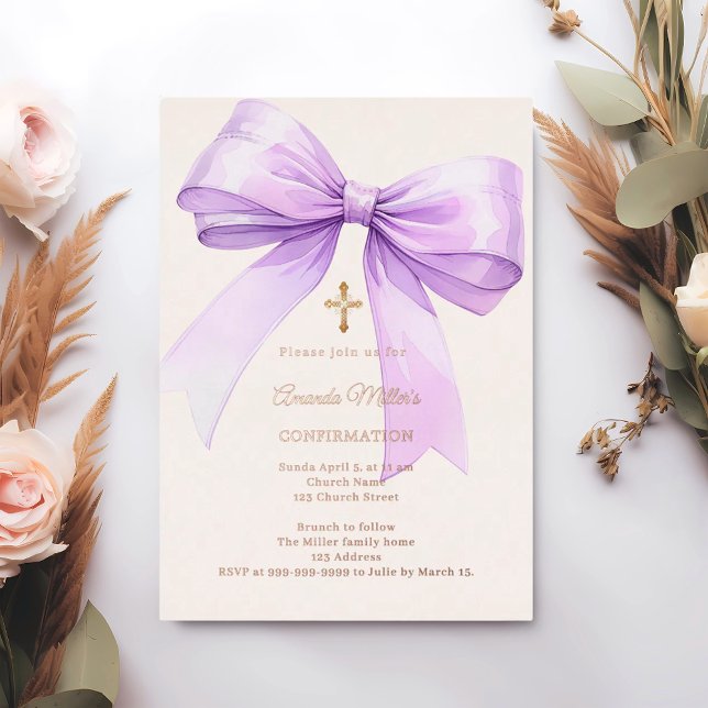 Lavendelband Creme Mädchen Konfirmation Roségold Folieneinladung (Von Creator hochgeladen)