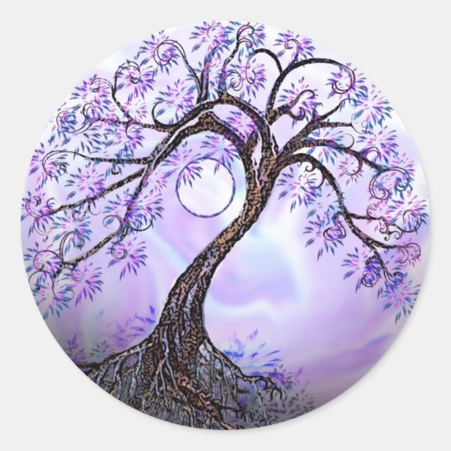 Lavendelbaum des Lebens Rev 2. Runder Aufkleber (Vorderseite)