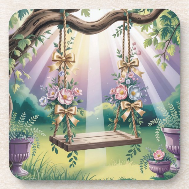 Lavendelbaum Swing Plastik-Untersetzer-Set Getränkeuntersetzer (Vorderseite)