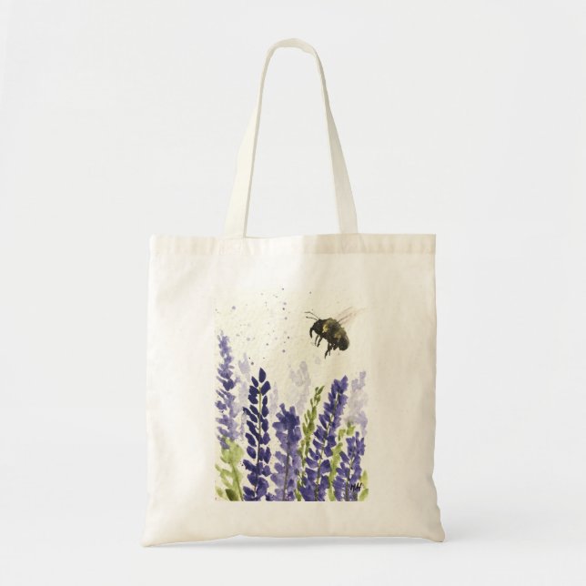 Lavendelbäume Aquarellinsekten Blume Kräuter Tragetasche (Vorne)