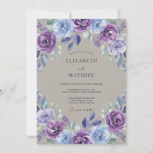 Lavendelblaue Florale Hochzeit Einladung