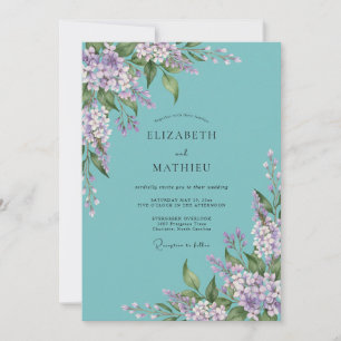Lavendelblaue romantische Hochzeit im Blumenstil Einladung