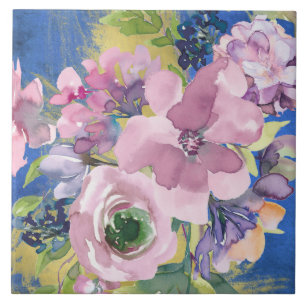 Lavendelblaue Wasserfarben-Blumen Fliese
