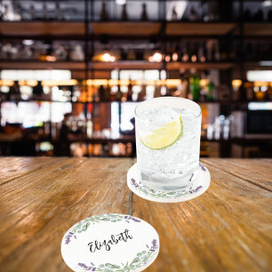 Lavendelblumen Eukalyptus Grün Name Getränkeuntersetzer