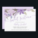 LavendelblumenAquarell-Typografie Bonbon 16 Einladung<br><div class="desc">Lavendel lila Pastellblumenwatercolor-Typografiebonbon 16-Geburtstags-Party Einladung.</div>