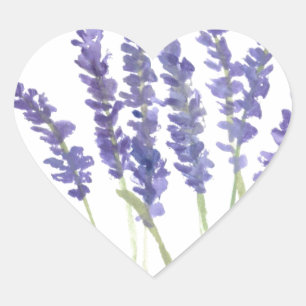 Lavendelblüten Aquarell lila Rustikale Blumen Herz-Aufkleber