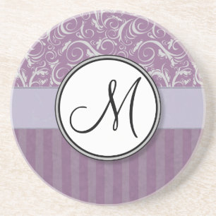 Lavendelblüten-Muster & Streifen mit Monogramm Getränkeuntersetzer