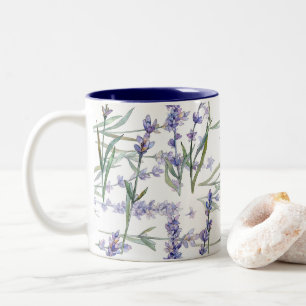 Lavendelblüten-Pflanze Aquarell-Kunst Blaue Fliede Zweifarbige Tasse
