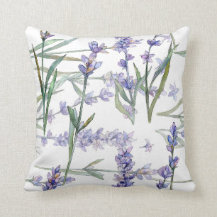 Lavendelblüten-Pflanze Wasserfarben Kunst Blaue Fl Kissen