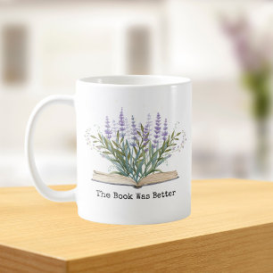 Lavendelblüten wachsen aus dem Buch Leseszitat Tas Kaffeetasse