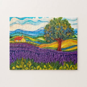 Lavendelfeld in der Provence im Quilling-Stil