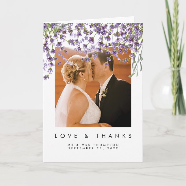 Lavendelflorale Liebe und dank Fotokarte Dankeskarte (Vorderseite)