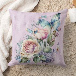 Lavendelfoil und Lila rosa Peonfly Butterfly Kissen