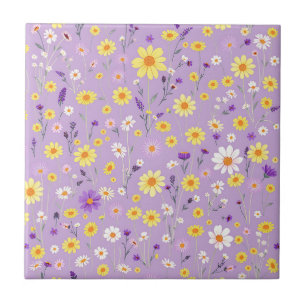 Lavendelgelbe Wildblumenwiese Cottagecore Fliese