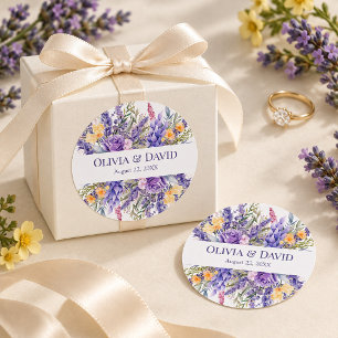 Lavendelgelbe Wildflower-Hochzeitsgeschenk-Aufkleb Runder Aufkleber