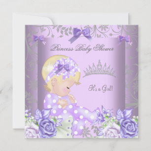 Lavendelgraue Babyparty Blondes Mädchen Floral Einladung