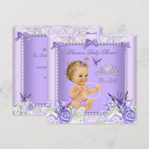 Lavendelgraue Babyparty Mädchen Blondes Baby Einladung