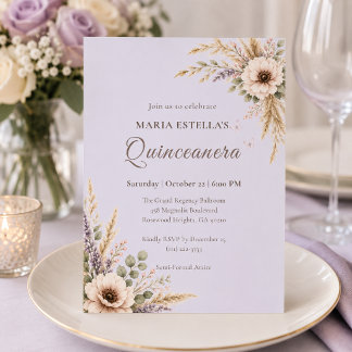 Lavendelgraue botanische Quinceañera Einladung