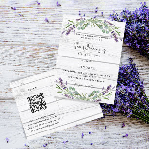 Lavendelgrün Weißholz QR-Code Hochzeit Einladungspostkarte