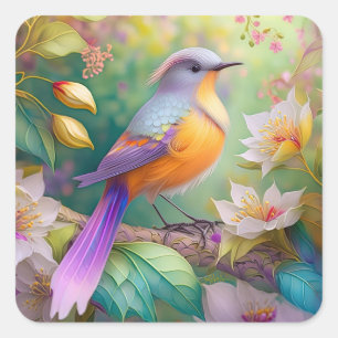 Lavendelköpfiger Orangebrüstiger Fantasie Vogel Quadratischer Aufkleber